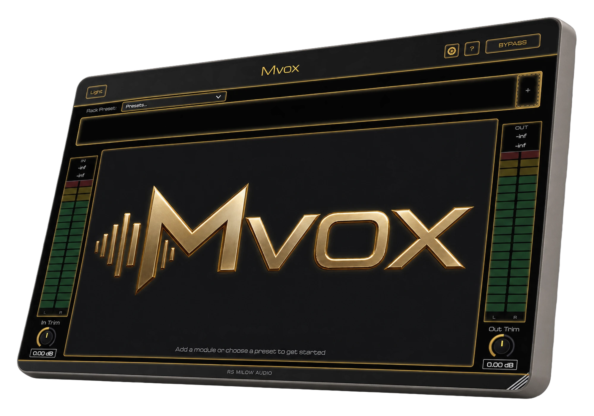 The Mvox rack, empty and ready for a preset or your first module.